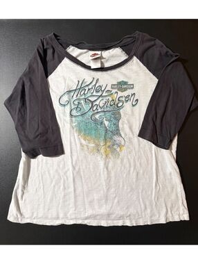 Harley-Davidson Women's Graphic Raglan Tee, Size 1X, 100% Cotton, Made in USA